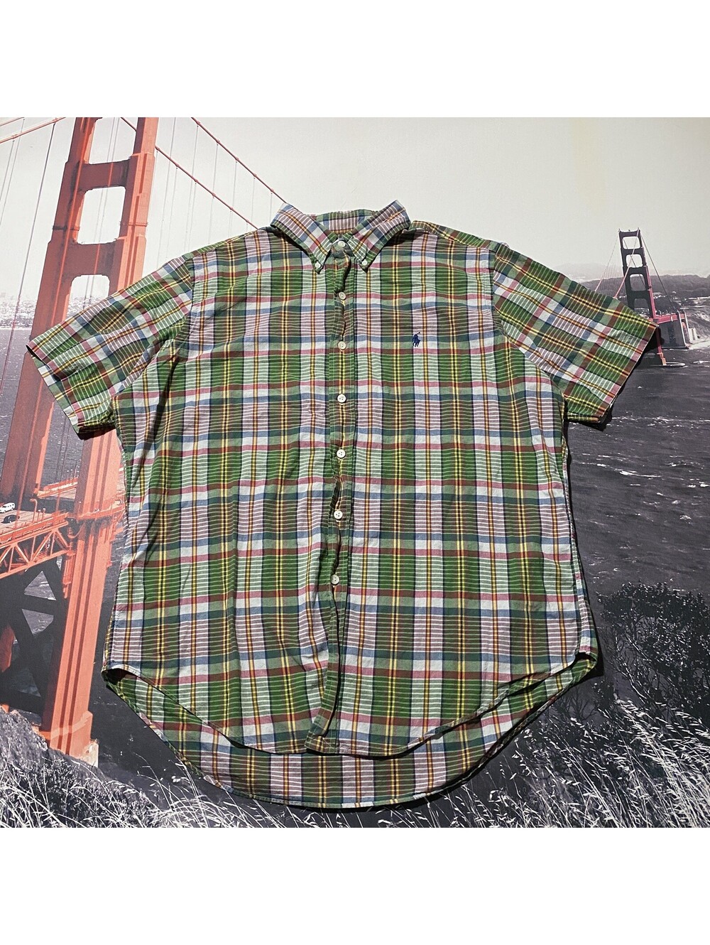 Vintage Polo Ralph Lauren Madras Shirt Mens Size XL Plaid Short Sleeve Button Up